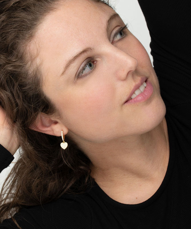 Petite Hoops with Pavé Heart